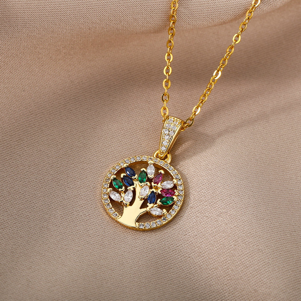 Tree Of Life Colorful Zircon Necklace