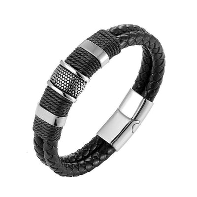 Leather Double Layer Stainless Steel Bracelet - eleganto