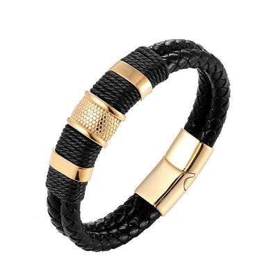 Leather Double Layer Stainless Steel Bracelet - eleganto