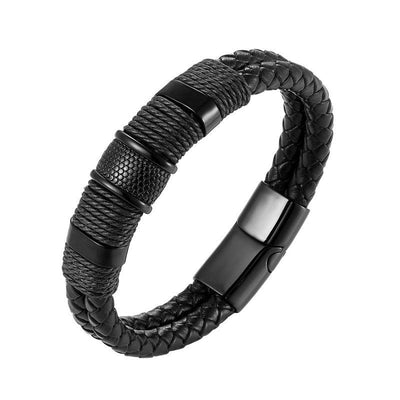 Leather Double Layer Stainless Steel Bracelet - eleganto