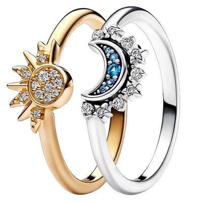 925 Sterling Silver Rising Sun & Moon Ring - eleganto