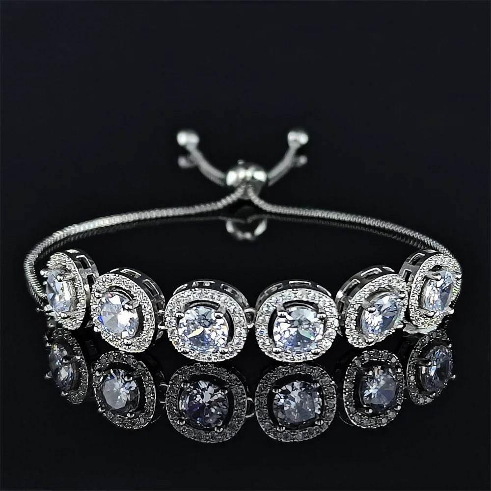 Zircon Crown Round Bangle Bracelet