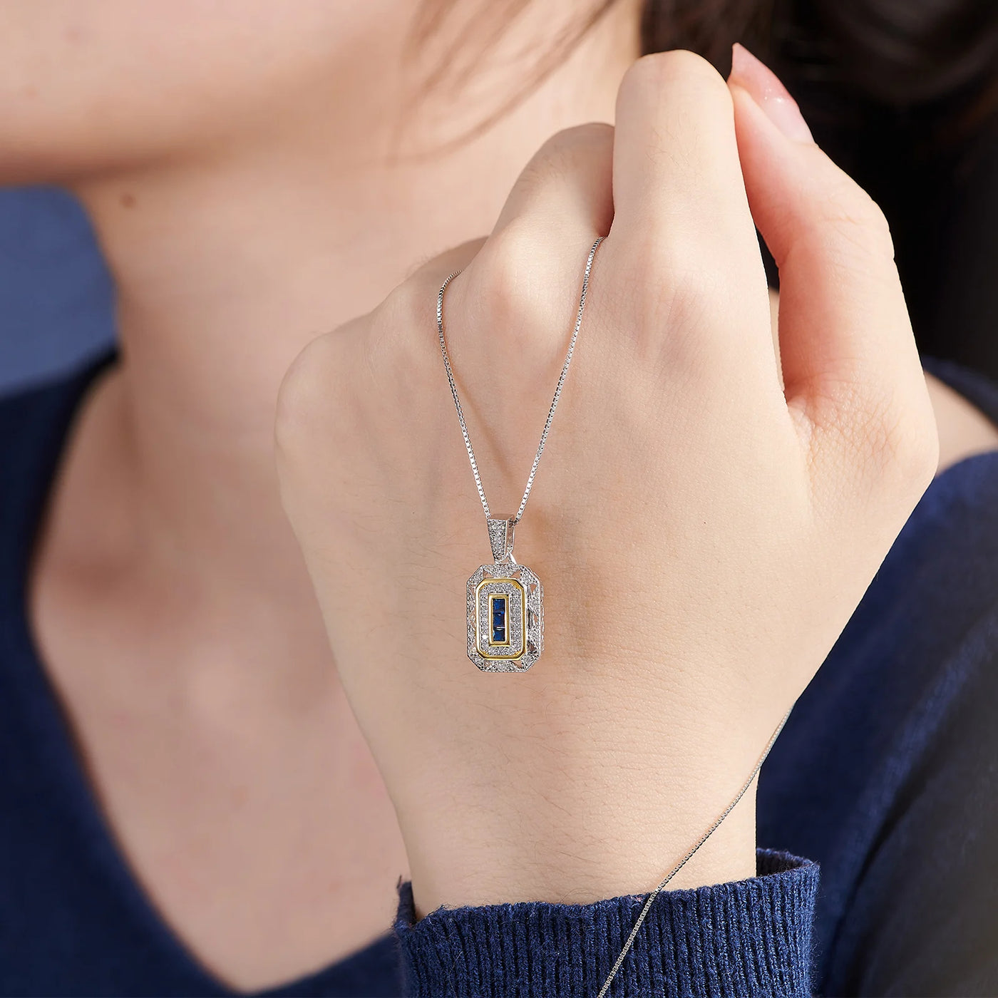 925 Sterling Silver Blue Spinel Zircon Pendant