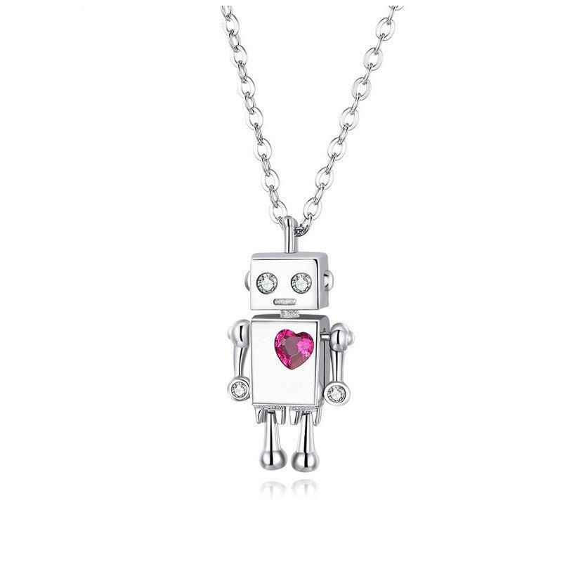 925 Sterling Silver Robot Love Necklace - eleganto