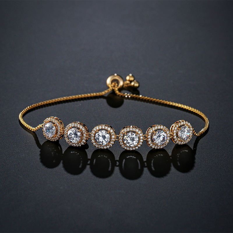 Zircon Crown Round Bangle Bracelet