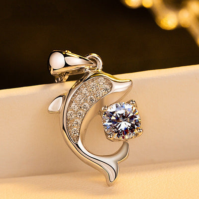 925 Sterling Silver Dolphin Zircon Necklace