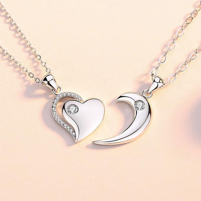 925 Sterling Silver Couple Heart Zircon Necklace - eleganto