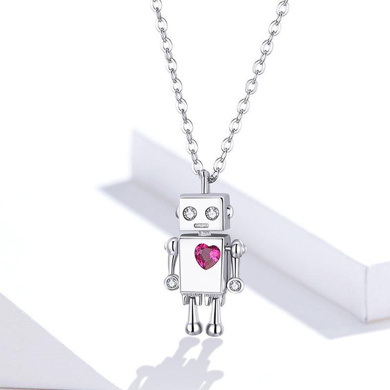 925 Sterling Silver Robot Love Necklace - eleganto
