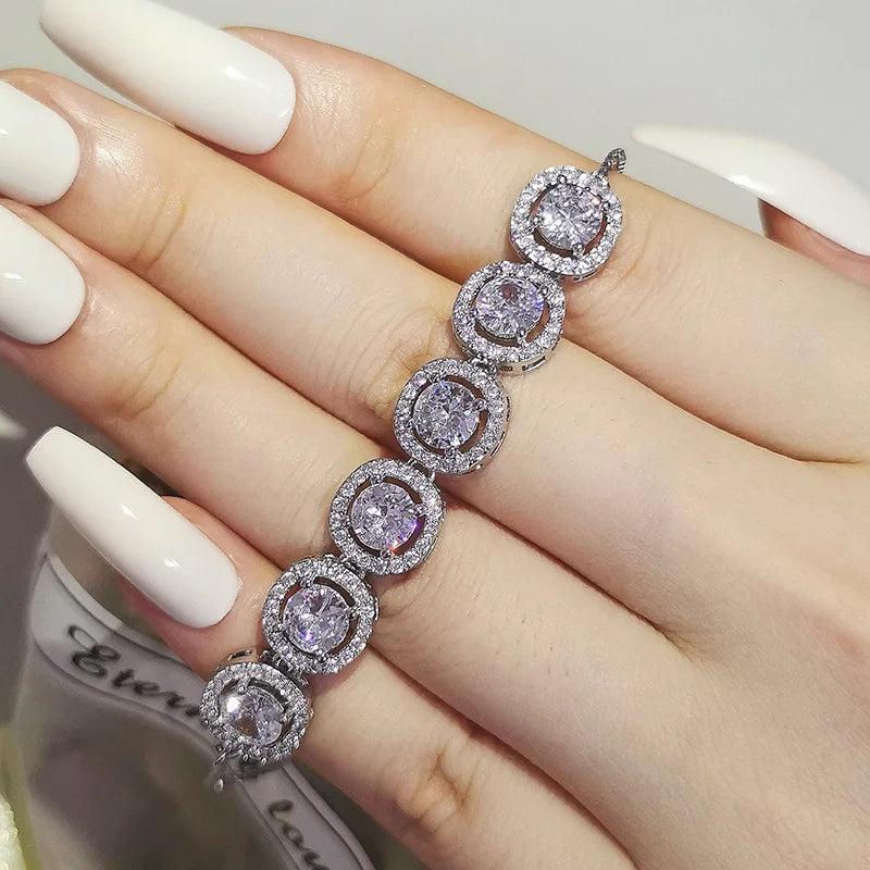 Zircon Crown Round Bangle Bracelet