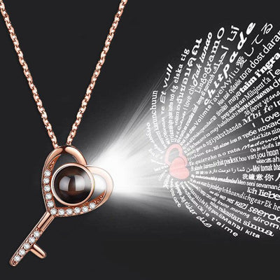 925 Sterling Silver Love Key Zircon Necklace - eleganto