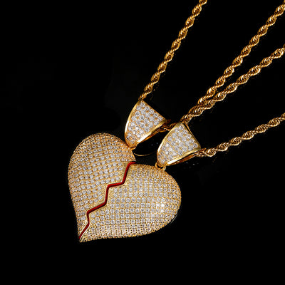 Split Heart Hip Hop Zircon Couple Necklace