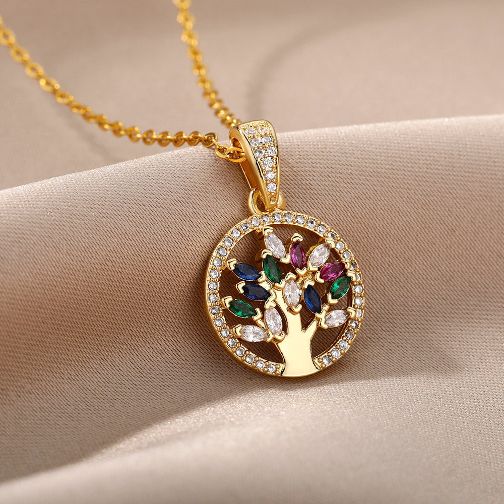 Tree Of Life Colorful Zircon Necklace