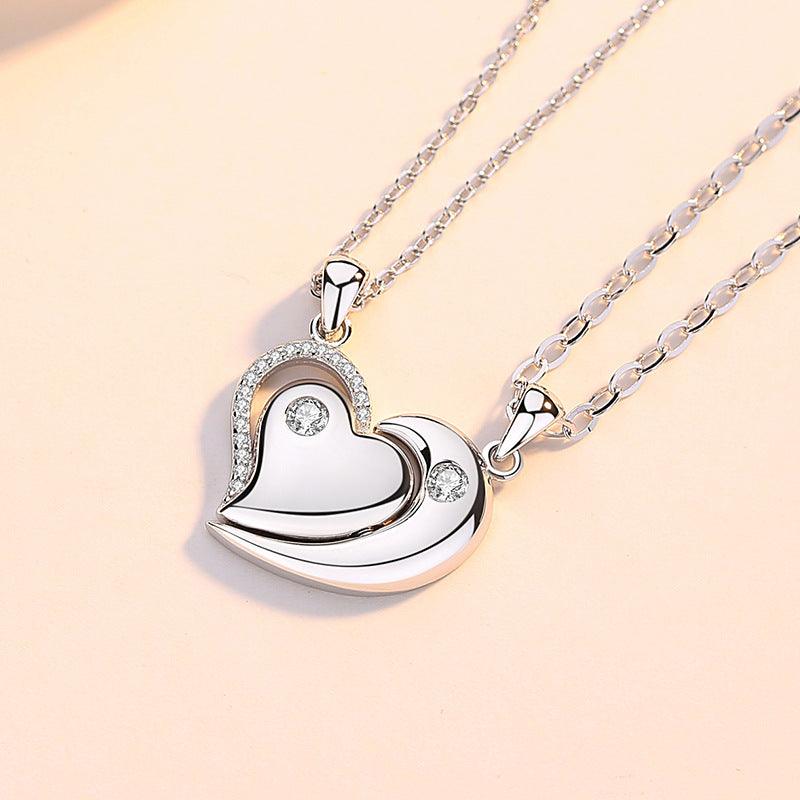 925 Sterling Silver Couple Heart Zircon Necklace - eleganto