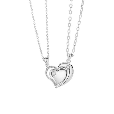 925 Sterling Silver Couple Heart Zircon Necklace - eleganto