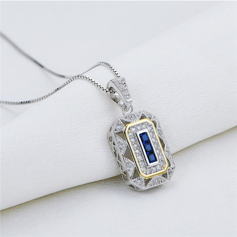 925 Sterling Silver Blue Spinel Zircon Pendant