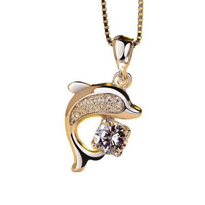 925 Sterling Silver Dolphin Zircon Necklace