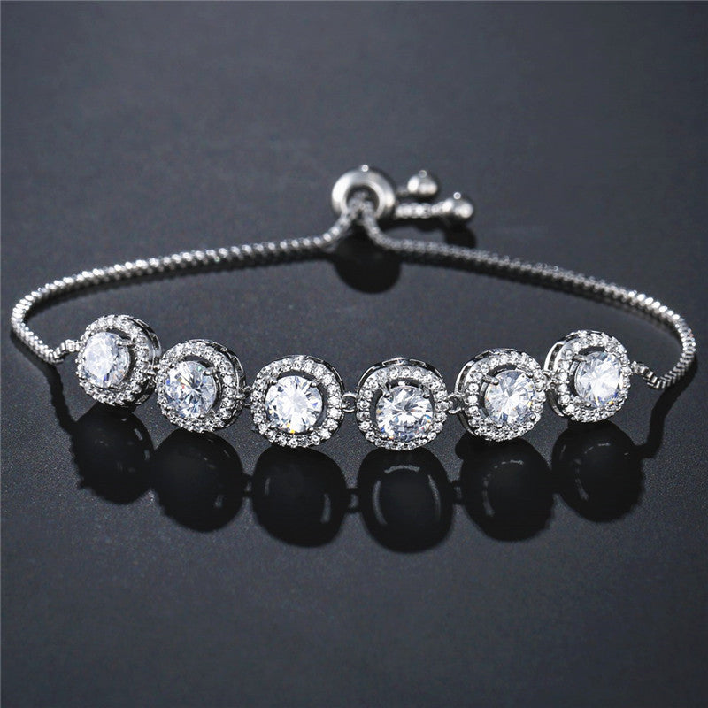 Zircon Crown Round Bangle Bracelet