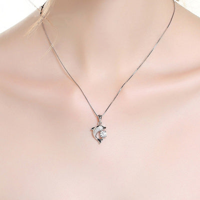 925 Sterling Silver Dolphin Zircon Necklace