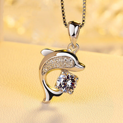 925 Sterling Silver Dolphin Zircon Necklace