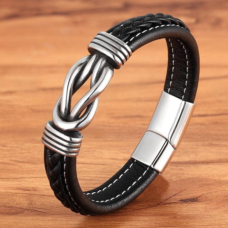 Geometric Metal and Leather Bracelet for Men - eleganto