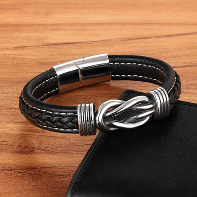 Geometric Metal and Leather Bracelet for Men - eleganto