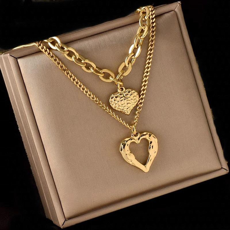 Double Heart Gold Necklace - eleganto