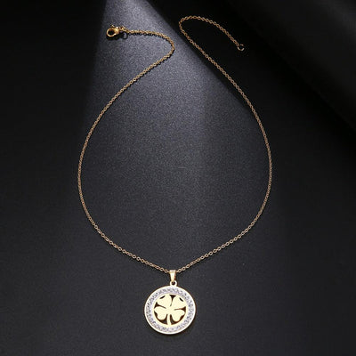 Gold Clover necklace with crystals - eleganto