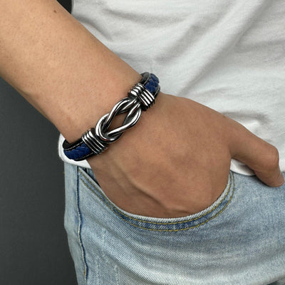 Geometric Metal and Leather Bracelet for Men - eleganto