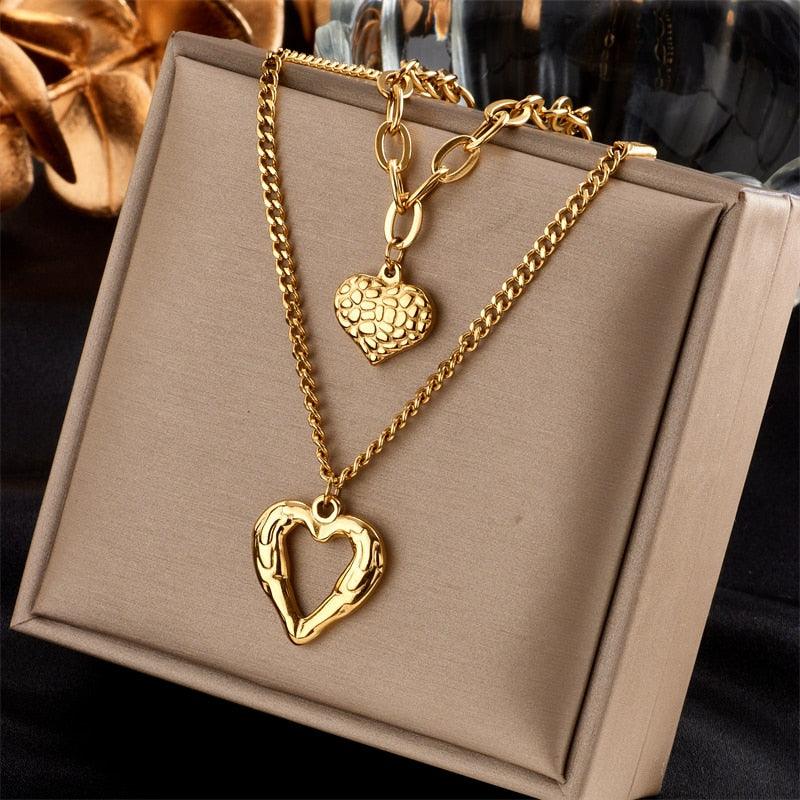 Double Heart Gold Necklace - eleganto